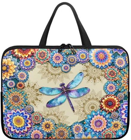 ZIATUBLES Laptop Sleeve 10-17 inch, Bohemian Floral Dragonfly Print Shockproof Protective Computer Carrying Cover Case Briefcase Laptop Sleeve Bag for Student Adults Work Study, 17inch