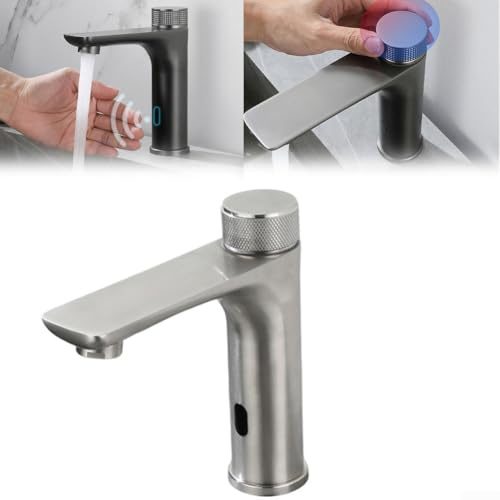 Automatic Infrared Sensor Basin Mixer Tap Touchless 304 Stainless Steel Bathroom Faucet Hot & Cold Water Modern Silver Design for Hygiene & Convenience