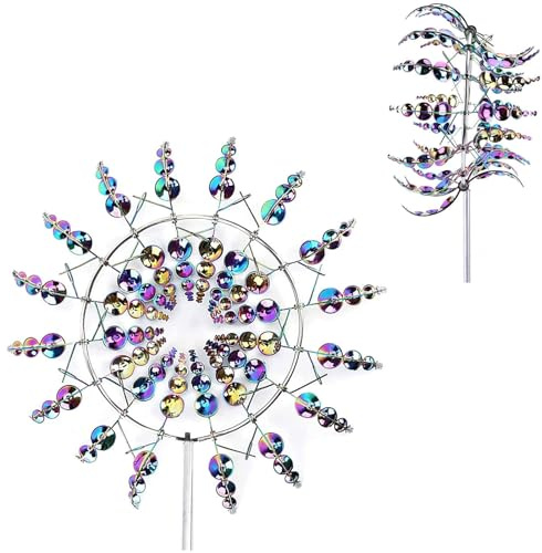 BesBet Magische Windmuehle Aus Metall, Windrad Fuer Draussen Metall Stehend, Garten Dekorationen, WindfäNger, füR Garten Rasen Hof Im Freien Dekoration,Colorful
