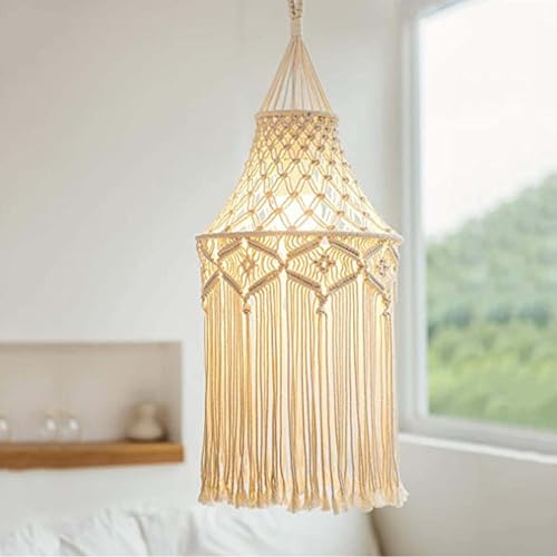 Lirzxin Makramee Lampenschirm Hängelampe, Boho Deckenlampe Lampenschirme, Lampenschirm für Schlafzimmer Wohnzimmer Hängend, Handcraft Quaste Hintergrund Kopf Teil Wand Behang Tapisserie