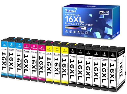 Torvon 16 XL Druckerpatronen Kompatibel für Epson 16XL Multipack für Workforce WF-2750 WF-2760 WF-2630 WF-2510 WF-2660 WF-2520 WF-2530 WF-2540 WF-2650 WF-2010 (15er-Pack)
