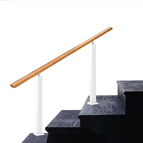 Kit per ringhiera regolabile per scale da esterno, in ghisa e legno massello, per 1-4 gradini, ideale per la sicurezza degli anziani, adatto per scale in cemento/legno, uso interno ed esterno, colore