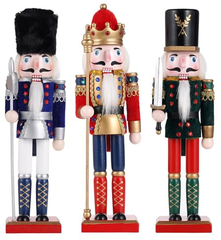 COMBIUBIU 3Pcs Christmas Decorations Nutcracker Soldiers,30CM Premium Wooden Traditional Nutcracker Figures,Festive Collectible Ornament Gift for Thanksgiving Christmas Decor