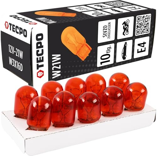 TECPO WY21W - Juego de 20 bombillas intermitentes (casquillo de cristal, T20, WX3X16D, halógenas, 12 V, 21 W)