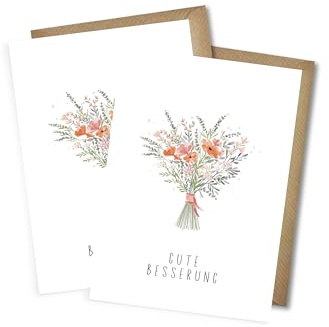 WBdesignz 2er-Set Genesungskarte Karte Gute Besserung Blumenstrauß Mohn Pastel - Genesung Karte Gesundheit Besserungswünsche mit Umschlägen DIN A6 (2er-Set)