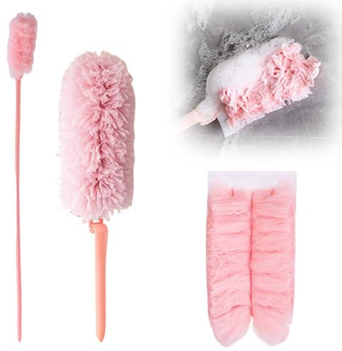 Plumeau Poussiere Recharge Kit, Multifonction Plumeau Telescopique avec 1 Guidon Long et 1 Guidon Court, pour Cheveux, Poussière, Saleté - Lavable Réutilisation (1)