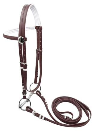 perfk Brida de Caballo con rienda de Acero Inoxidable, de Anilla, arnés Ecuestre, Cabestro de Cuerda para Montar, para clásica de Club, Marrón 12.5 Cm