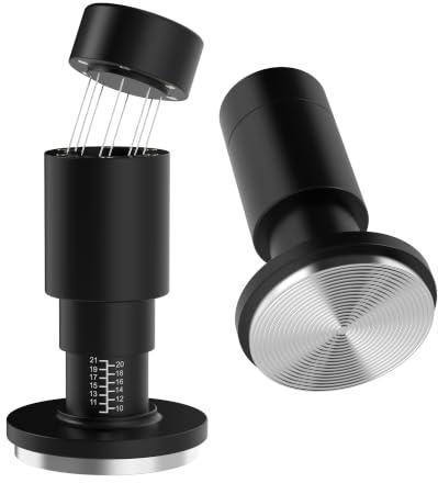 2-in-1 Espresso Tamper 58 mm mit WDT Tool – Kalibrierter 30-lb Tamper & 8-Nadel Espresso-Nadelverteiler – Siebträgerzubehör für Baristas - VOCA