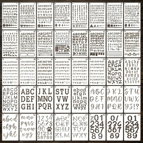 WJMY Juego de 40 plantillas reutilizables, 18 x 10,5 cm, letras y números, plantillas de pintura para álbumes de recortes, pintura aerógrafo, plantillas de plástico (letras y números)