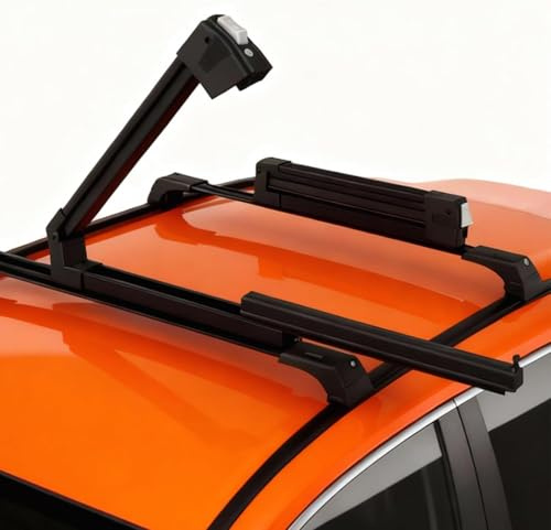 Axenture Sliding Ski Rack for Car Roof, Lockable, 6 Ski Pairs, 90cm Black | Also fits 4 snowboards; square, aero, oval and T-track bars; anodised aluminium; rubber padding; cross bars required