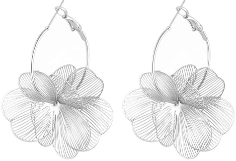 MIYUEFAN Blumen Ohrringe Damen 14K Vergoldet Blumenohrringe 3D Große Gold Tropfen Ohrstecker Hypoallergene Schmuck Geschenke für Frauen (Silber-Stil A)