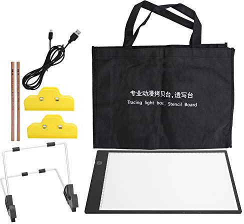 A4-LED-Zeichenbrett, dimmbares Licht-Tracing-Tablet mit 3 Helligkeitsstufen, inklusive Halterungsclips, Tasche und Stiften für Kinder zum Kunstschreiben und Graffiti-Üben