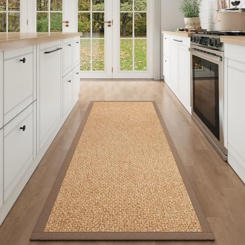 Quqei Boho Hallway Runner Kitchen Runner Non Slip Washable, Brown 60x150cm