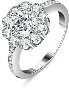 Tolldek Weißgold Au 375/585/750 Trauringe, Sonneblumen Hochzeitsband mit Moissanit Echte Goldschmuck, 9K/14K/18K Weiß Gold Verlobungsring, Gr.47-65