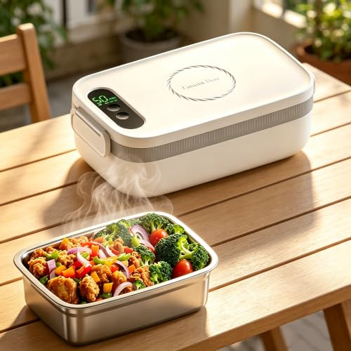 VeftBltrem Elektrische Lunchbox mit Akku 14000mAh 1L Kabellose Beheizte Lunchbox für Erwachsene mit Automatischer Aufheizfunktion, USB Heizbare Brotdose, Edelstahl-Innenbehälter, Kein Besteck