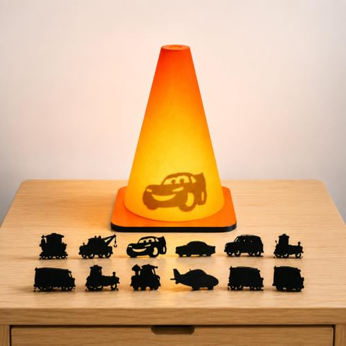 Hudson Supply Co Cars Inspired LED Night Light with 12 Interchangeable Cartoon Car Characters – Kids Bedroom & Nursery Display Lamp
