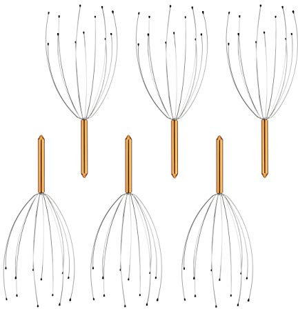 Masseur de tête, Lot de 6, 12 Branches, Appareil de Massage pour Cuir chevelu, frissons araignée, en métal, doré