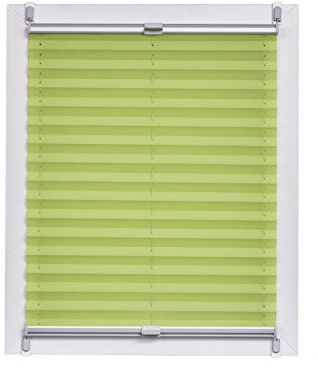 Sunlines Plissee Made in Germany, Tageslicht, Crepes Uni Klemmfix, Silbergraue Schiene, 140 x 150, Stoff, Grün, 140 x 150cm