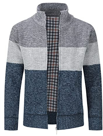 Sliktaa Cardigan Homme Col Montant Bloc Couleur Manches Longues Chaud | Cardigan épaissi velours, col montant manches longues, coupe ajustée, idéal pour tenues décontractées automne‑hiver
