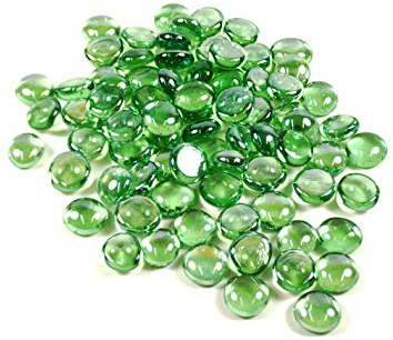 WGV Flat Marbles, Pebbles, Glass Gems for Vase Fillers, Wedding, Aquarium Decor, Crystal Rocks, Green (2 Pounds, Approx 200 pcs)