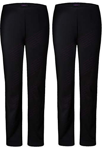 M1427 New Ladies Stretch Trousers Pack of 2 Straight Leg Stretch Ribbed Trousers Black Size 8-26 (20, Black Regular)
