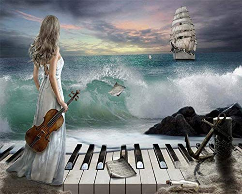 5D Diamond Painting Diamant Malerei Painting Bilder, Wowdecor Mädchen Welle Boot Klavier Violine Full Set Groß DIY Diamant Gemälde Malen Nach Zahlen