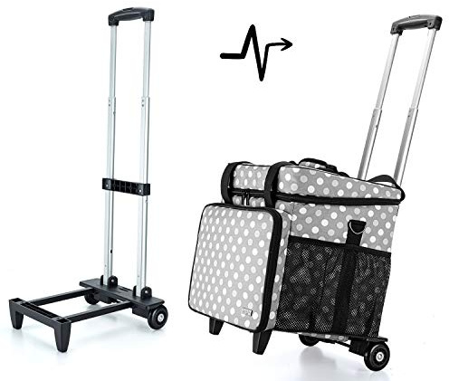 Luxja Sac Surjeteuse avec Chariot Détachable, Sac Transport Surjeteuse pour la Plupart des Surjeteuses Machine, Sac Rangement pour Surjeteuse et Accessoires, Points Gris