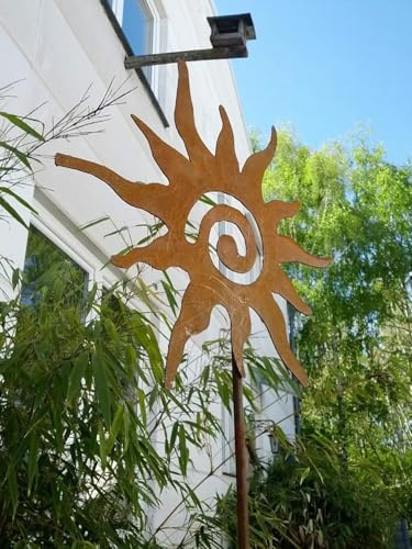 Zen Man Edelrost Gartenstecker Metall Gartenfigure Sonne Beetstecker Gartenskulptur aus Metall Rost Glück Symbol Gartendeko (031347: B40*H140cm)