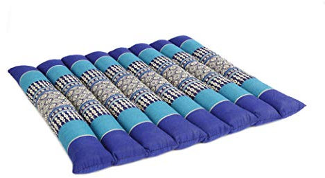 FLAT ROLLABLE – Cojín de yoga y meditación plano y flexible – Azul océano – Rodable y ajustable en altura y anchura – Kapok de alta densidad 100% natural – Firme, estable y cómodo