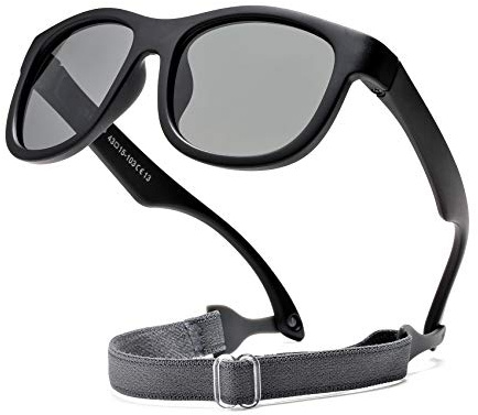 COASION Flexible Polarized Baby Sunglasses with Strap Adjustable for Toddler Newborn Infant 0-24 Months (Matte Black/Grey)