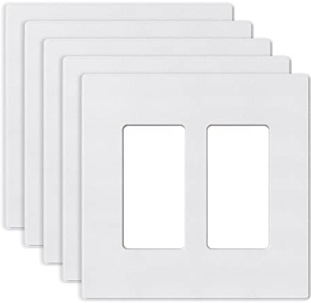 ELEGRP 2-Gang Screwless Decorative Wall Plates, Mid-Size 4.88 height x 4.94 length Unbreakable Thermoplastic Faceplate Cover for Decorator Receptacle Outlet & Switch, UL Listed (5 Pack, Matte White)