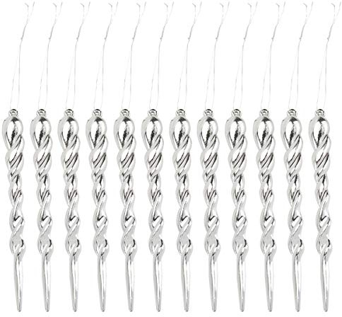 12pcs Simulation Ice Icicles Glass Clear Ornaments Xmas Tree Hanging Pendant Glitter Icicle Ornament Christmas Acrylic Christmas Party Supplies Plastic Make up