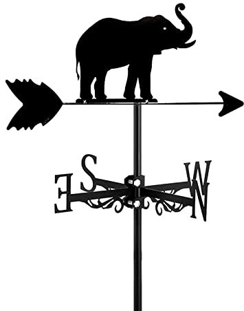 Elephant Metal Weathervane,Animal Elephant Weather Vane with Roof Mount Handmade Weathercock Garden Decorations for Outdoor Yard Decor