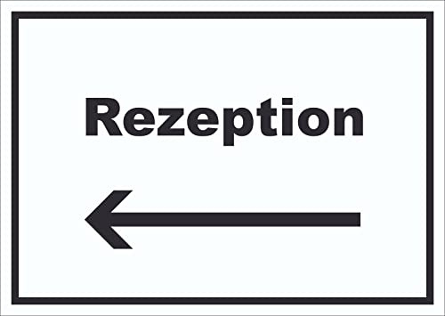 HB-Druck Rezeption Schild mit Text und Richtungspfeil Links Anmeldung Eingang waagerecht A3 Rückseite selbstklebend