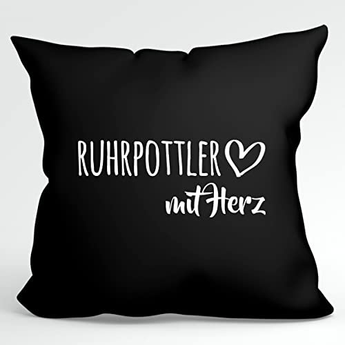 Huuraa Kopfkissen Ruhrpottler mit Herz Geschenk 40x40cm mit Füllung Black Baumwolle Ruhrpottler Deko