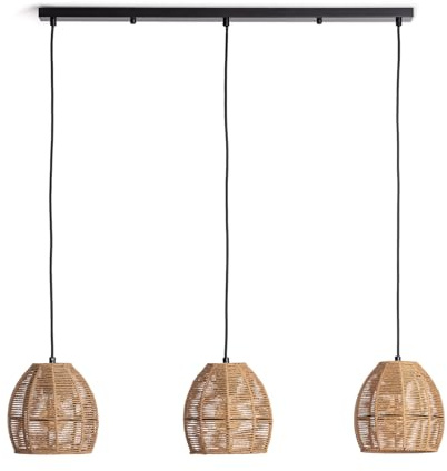 LEDKIA LIGHTING - Lámpara Colgante 3 Focos | Papel Trenzado | Diseño Natural para Salón; Dormitorio | Compatible con Bombilla E27 | Longitud Ajustable; Natural