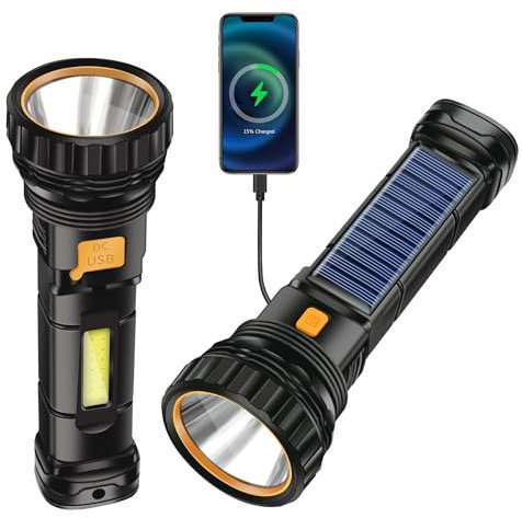 Idealife Linterna Solar Linterna LED Recargable USB, 1200 Mah Linterna LED, Ipx4 Impermeable 3 Modos Portátil Linternas Linterna de Trabajo, Linternas LED Para Ciclismo Camping, Montañismo, 2 Packs