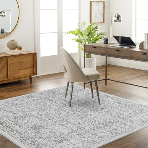 Livabliss Palermo Vintage Rug - Area Rugs for Living Room 120x170 cm, Bedroom - Scandi Neutral Rugs, Traditional Patterned Boho Style, Natural Easy Care Pile - Large Rug, Ivory and Grey