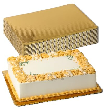 Fit Meal Prep 20 Pack 14x10 Inch Rectangle Cake Boards Gold, Quarter Sheet Cake Board, Corrugated Cardboard, Greaseproof Disposable Dessert Boards for Cakes, Cupcakes, Pastries, Pizza