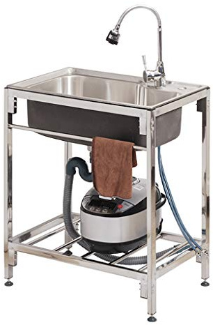 Scpantkend Stainless Steel Simple wash Basin with Stand Camping Mobile Sink with Complete Drainage System Storage Rack Suitable for Kitchen Laundry Room Indoor and Outdoor (Size : 58x43cm)