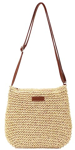 LHHMZ Bolso de mano de playa de paja hecho a mano para mujer Bolsos de hombro de playa de verano, 02-beige, talla única, Correa para