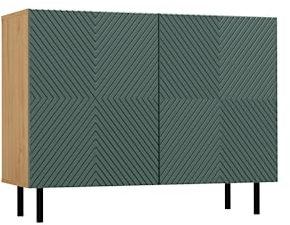 VBChome Kommode mit 2 Türen 100 x 40 x 78 cm Eiche Artisan-Grün Geriffelte Türfronten Grifflose Schubladenkommode Mehrzweckschrank für Schlafzimmer Wohnzimmer Modern Eiche Artisan - Grün