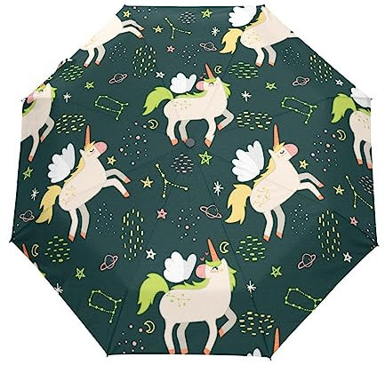 Baby Einhörner Weltraum Schima Regenschirm Taschenschirm Kinder Jungen Mädchen UV-Schutz Auf-Zu Automatik Umbrella Verstärkt Winddichte Zusammenklappbar