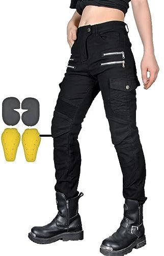 CBBI-WCCB Mujer Moto Jeans Motocicleta Pantalones con Almohadilla Protectora (FR/ES, Medida de la Cintura & Longitud de la Pernera, 30, 31, Negro)