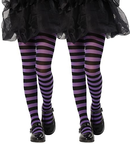 MANZI Medias de rayas opacas con patrón de rayas para niños de 2 a 10 años, 2 pares, negro y morado, 4-6 años