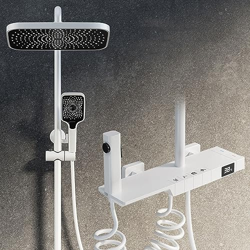 BEITH Thermostatic Shower System, 30x20cm Square Shower Faucet Set, Digital Display, Modern Piano Keys Rain Shower Head Set with Handheld, Spray Gun, Exposed Shower Combo Set, Height Adjustable