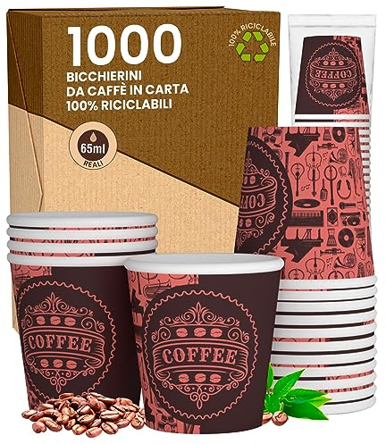 Eurocali 1000 Bicchierini in Carta da caffè 65ml PubPinkCUP - Bicchieri Ecologici Biodegradabili Monouso Piccoli Asporto Bevande Calde