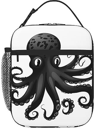 FJAUOQ Lonchera clásica de pulpo negro para mujeres y hombres, reutilizable, bolsa de almuerzo portátil, lonchera aislada para el trabajo, oficina, viajes, picnic