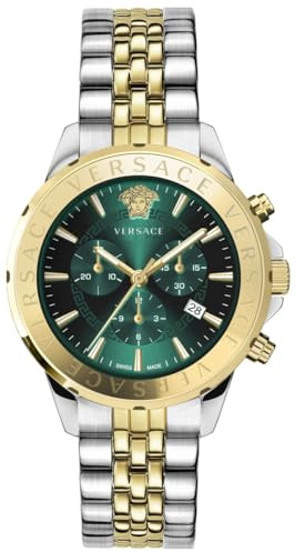 Versace - VEV602023 Herren-Armbanduhr, Quarz, Armband und Gehäuse aus Edelstahl, Grau, Analog-Zifferblatt, Grün