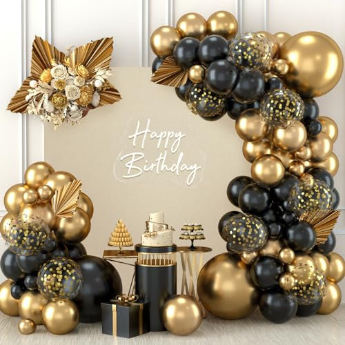 Kit Ghirlanda Palloncini Neri Oro, 110 Pezzi Nero Oro Kit Ghirlanda Palloncini con Palloncino Coriandoli Dorati per Feste Compleanno, Baby Shower, Matrimonio, Laurea, Anniversario Pensionamento